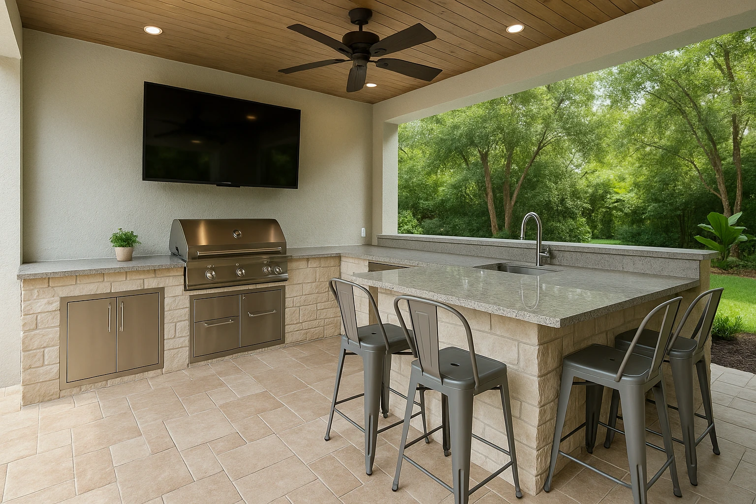 Outdoor Kitchen with Integrated Wet Bar and Beverage Center