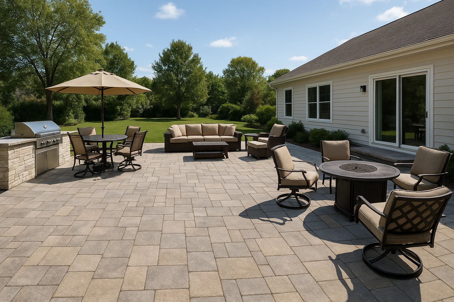 Large Paver Patio for Entertainment and Outdoor Kitchen