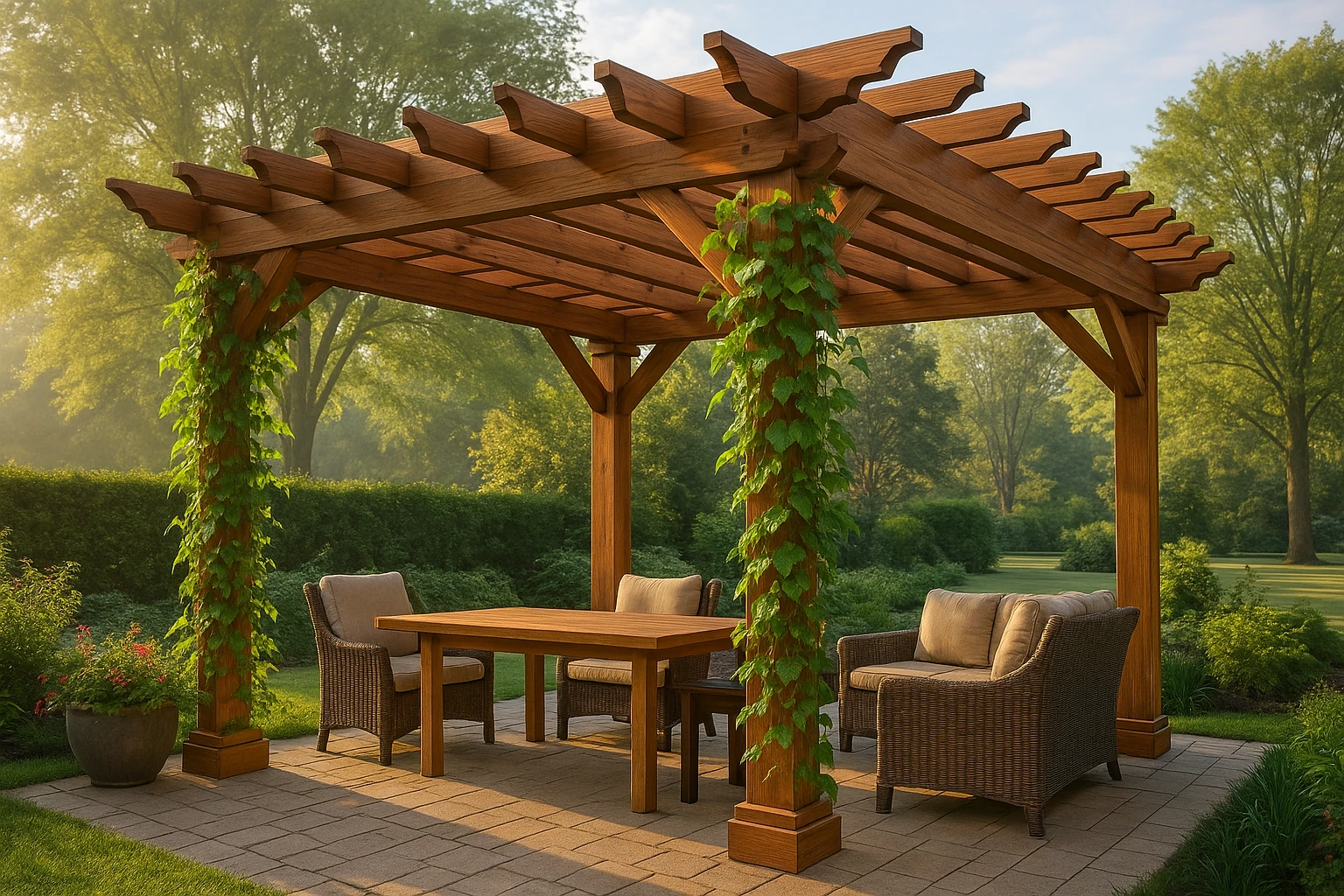 Traditional Wooden Pergola with Cedar Construction