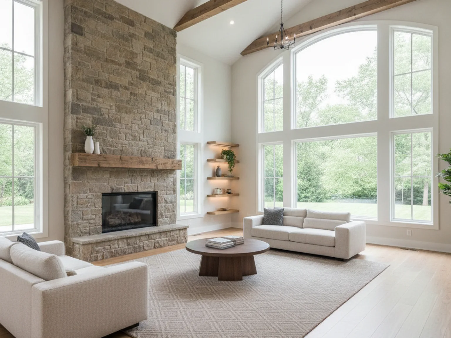 Great room addition with a fireplace design