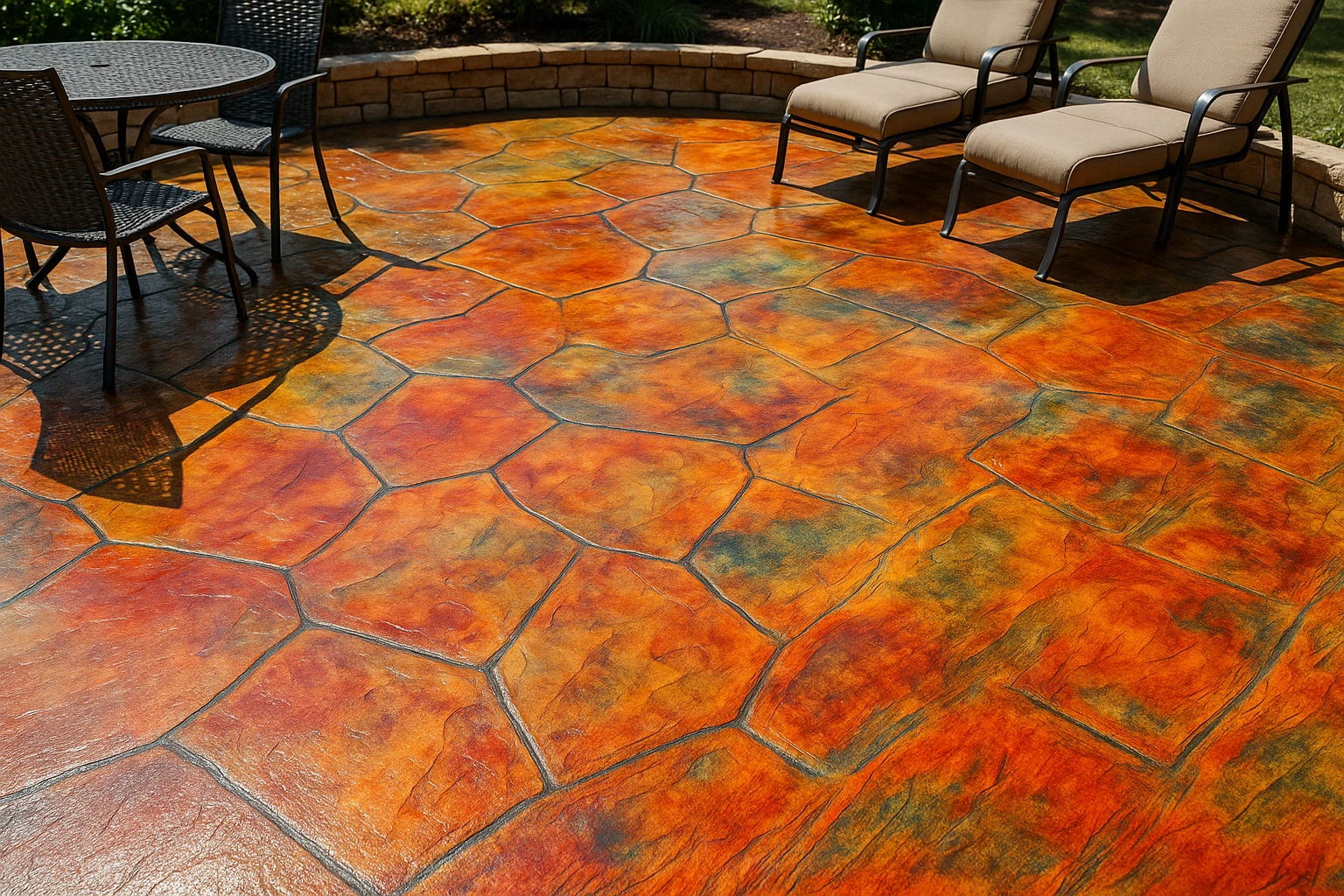 Stamped Concrete with Acid Staining and Color Variations