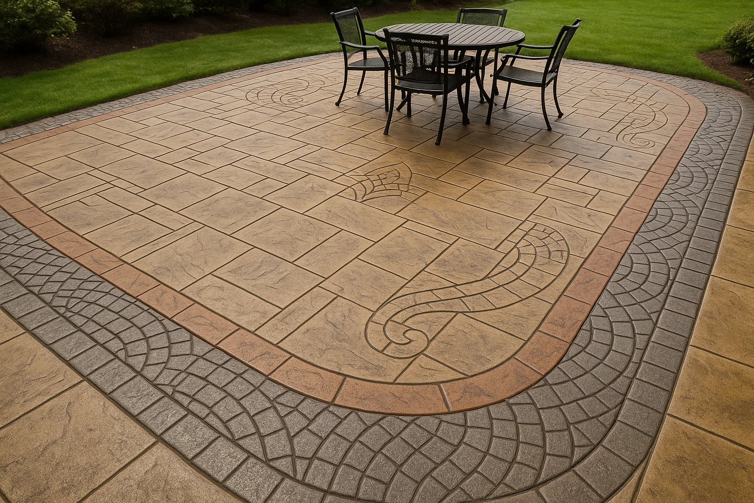 Stamped Concrete with Decorative Border and Custom Elements
