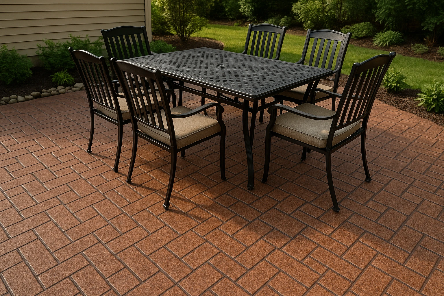 Stamped Concrete with Brick Pattern and Traditional Design