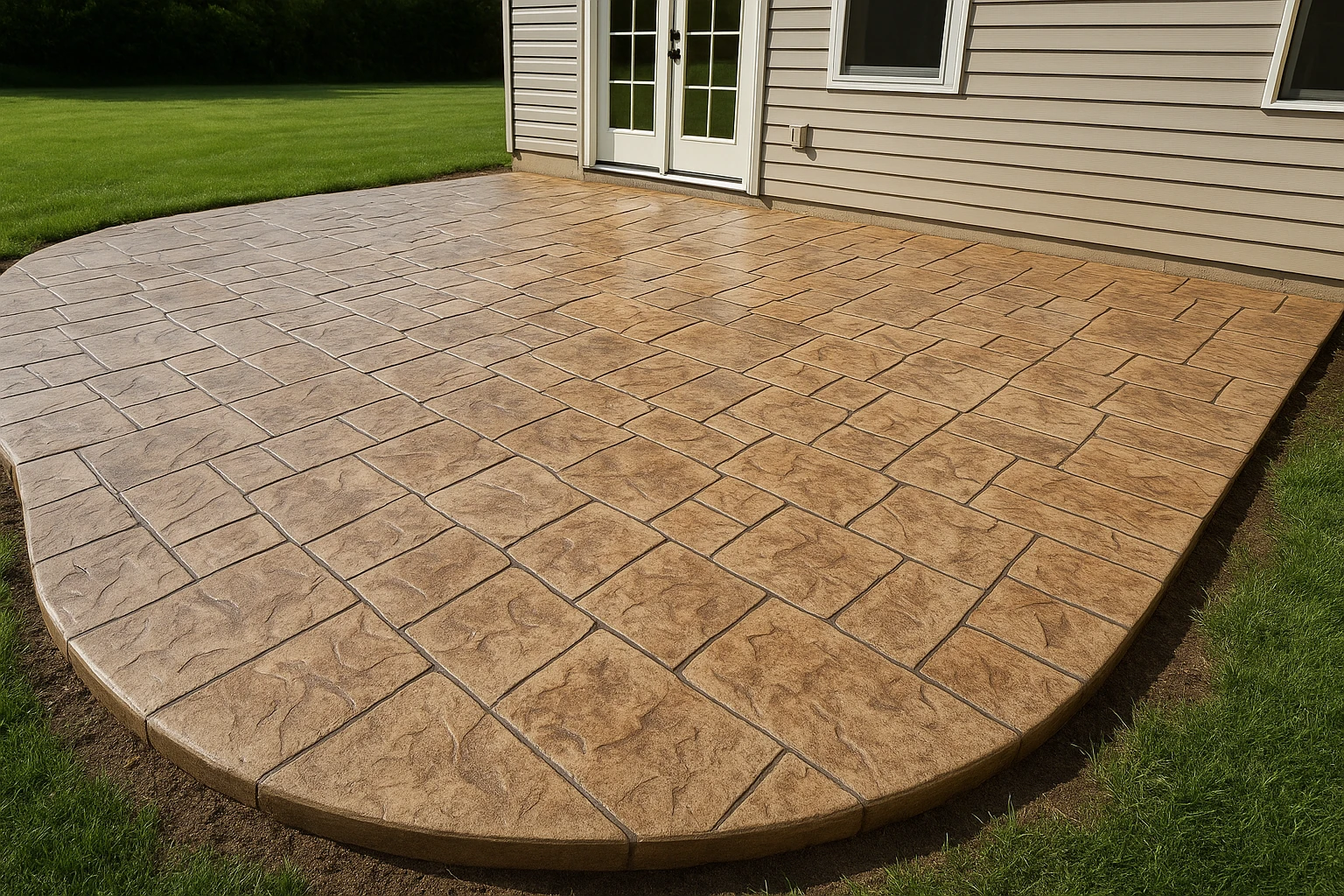 Completed Stamped Concrete Installation with Realistic Stone Pattern