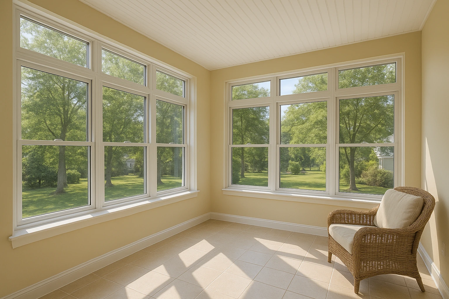 Sunroom with energy-efficient windows and glass installation