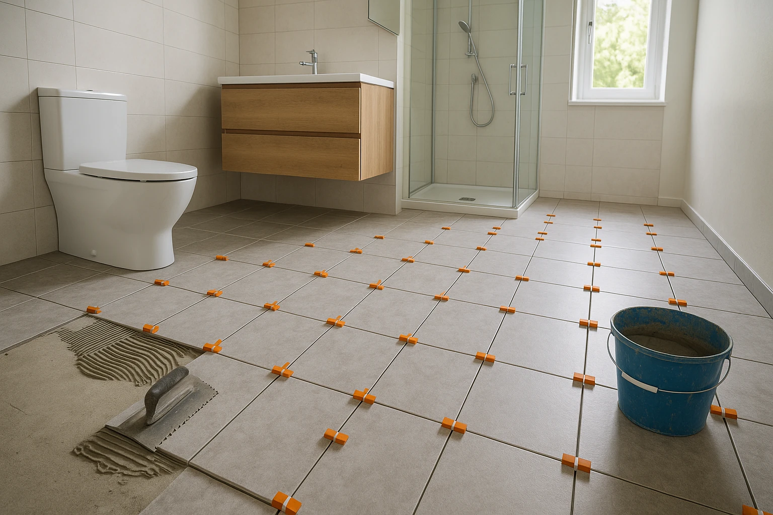 Bathroom Tile Floor Installation with Water-Resistant Surface