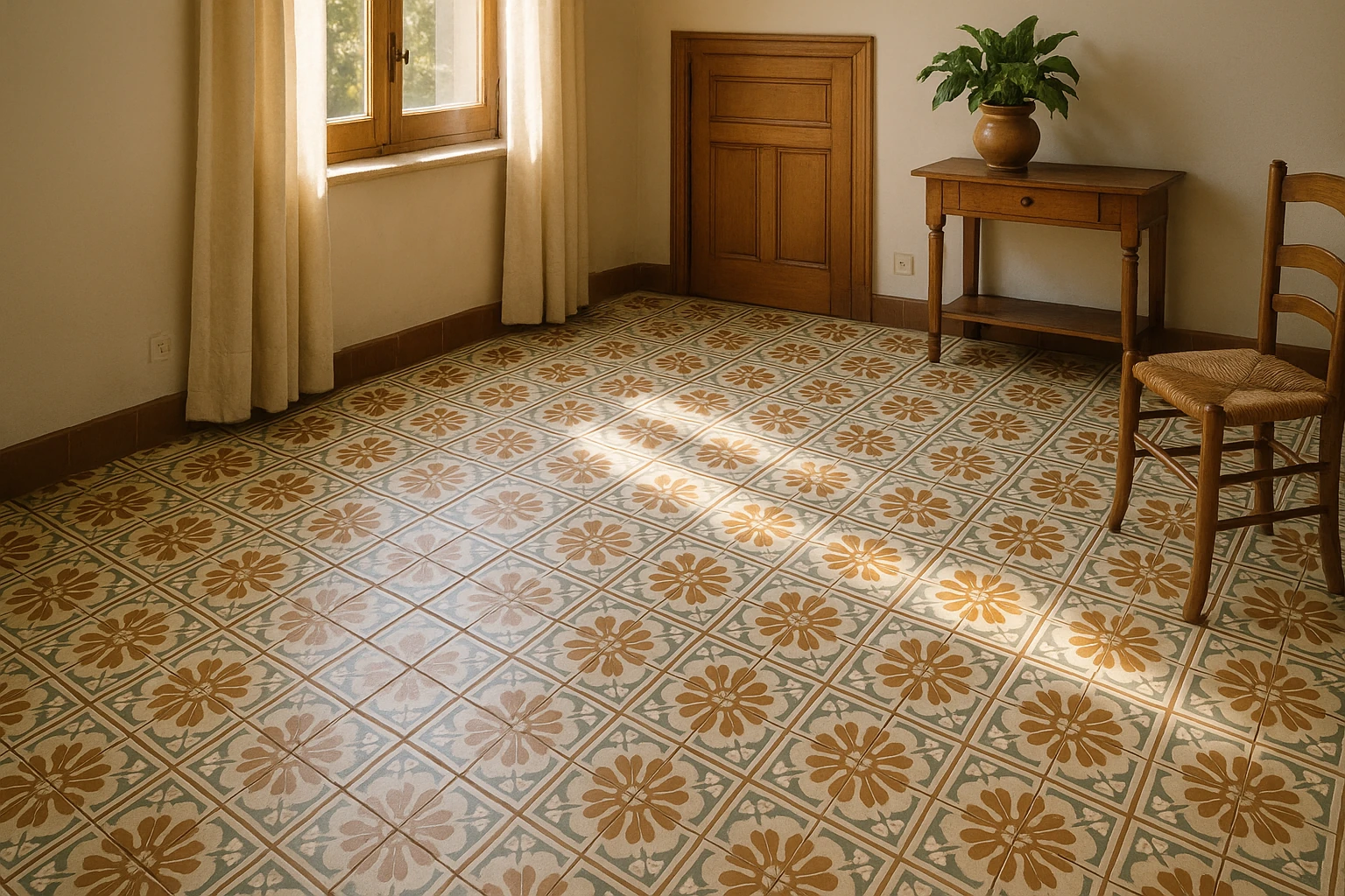 Ceramic Tile Floor Installation with Traditional Pattern