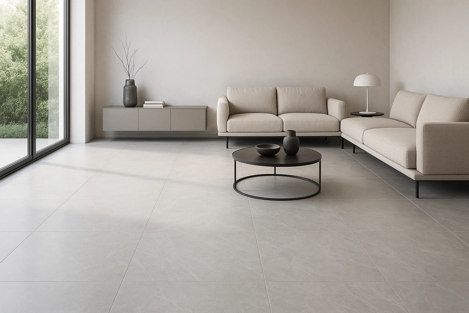 Large format tile installation with minimal grout lines
