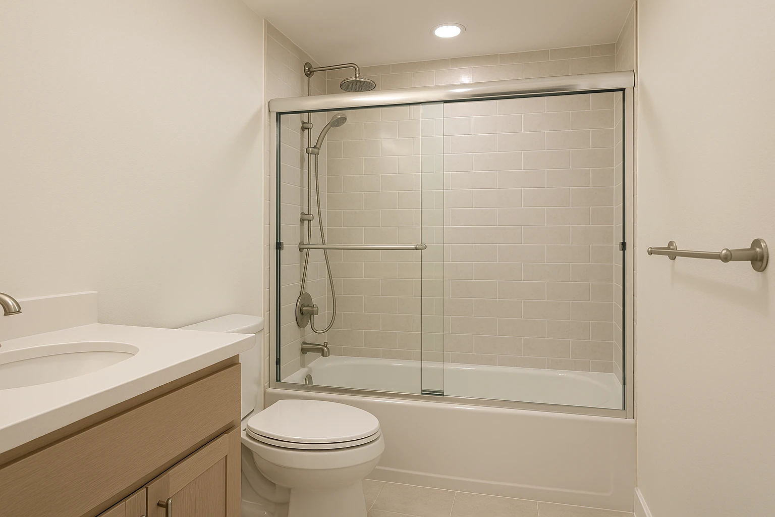 Shower-Tub Combination Installation in Family Bathroom